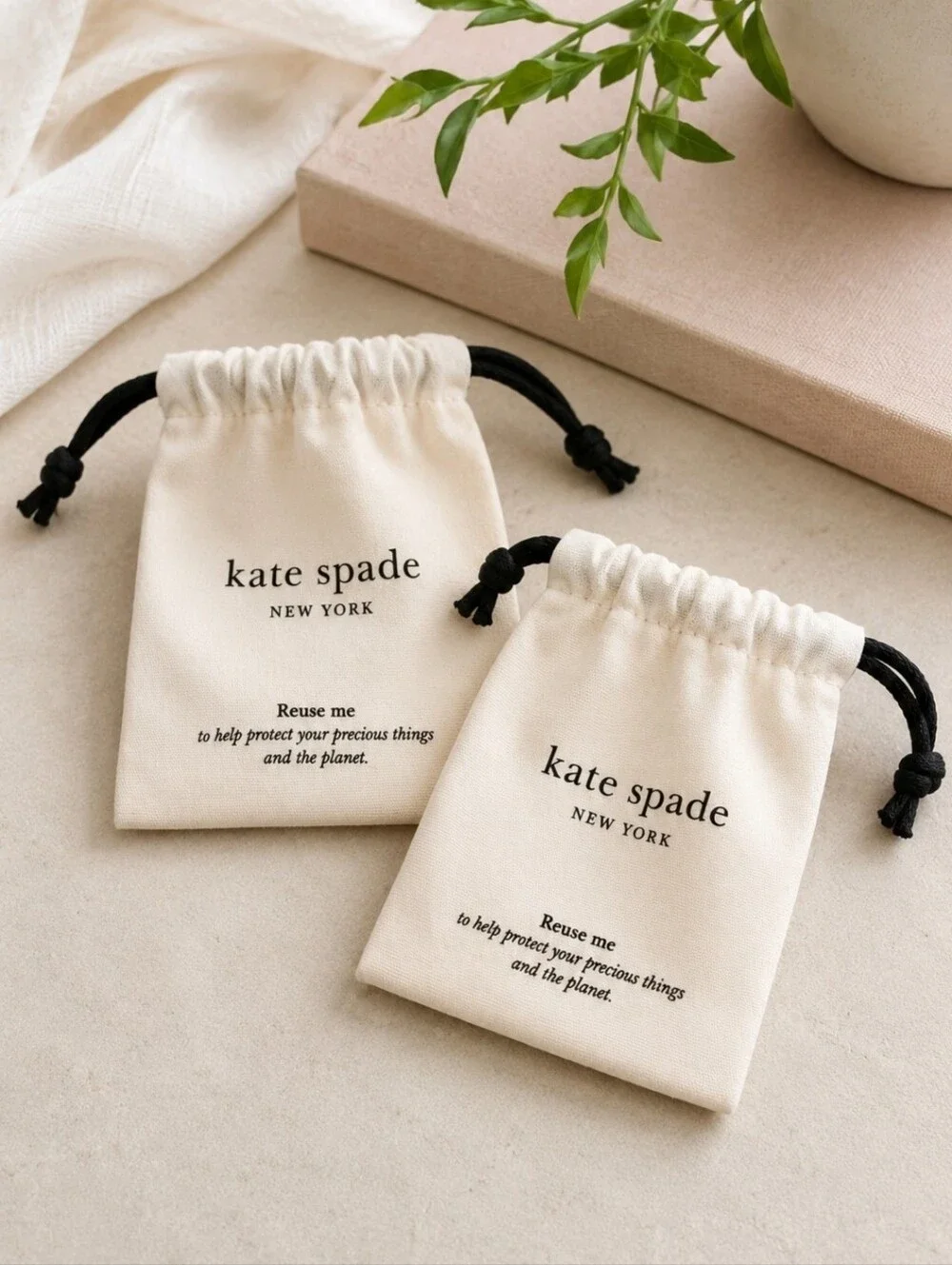 Kate Spade New York Small Drawstring Dust Bags Lot of 2 Jewelry Pouch Storage Ba